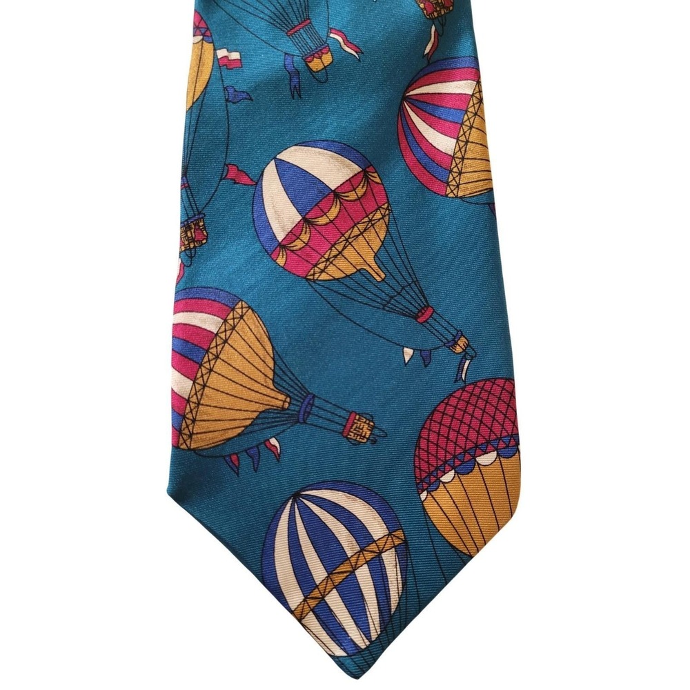 Damon Mens VINTAGE Blue Silk Funky Hot Air Balloon‎ Necktie Fabric from Italy